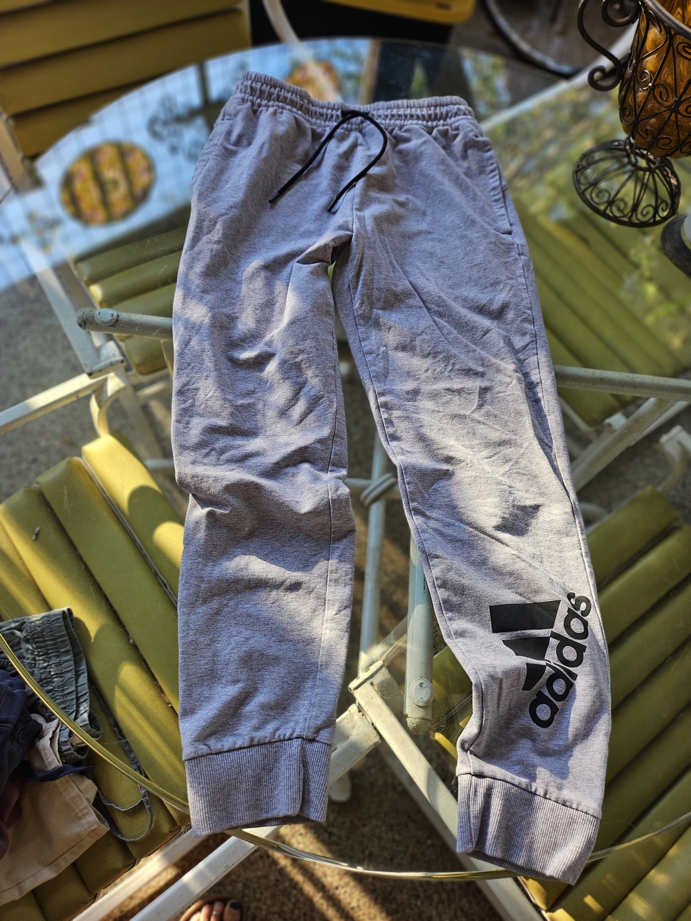 adidas Gray Women's Logo Soft Comfy Jogger Pants Black Drawcord S